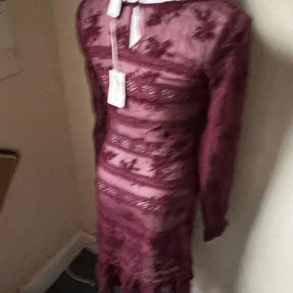 NWT Sundance Sheer Lace Dress 4 Burgundy Midi Embroidered Fairy Boho Party - Picture 8 of 8